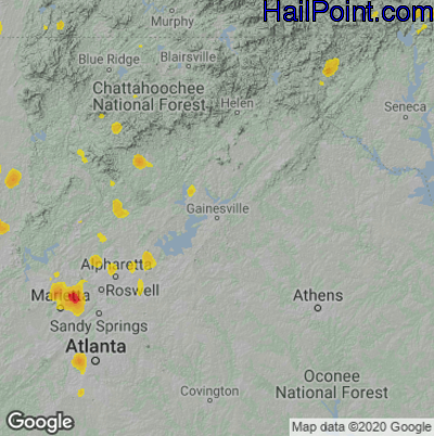Hail Map for Gainsville, GA Region on August 5, 2022