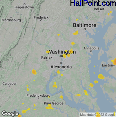 Hail Map for Arlington, VA Region on August 5, 2022