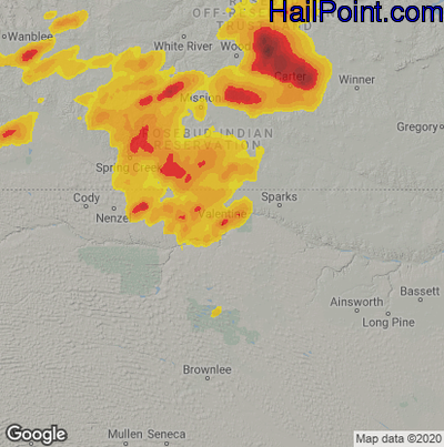 Hail Map for Valentine, NE Region on August 5, 2022 