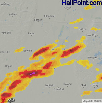 Hail Map for Aberdeen, SD Region on August 5, 2022 