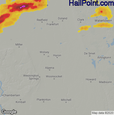 Hail Map for Huron, SD Region on August 5, 2022