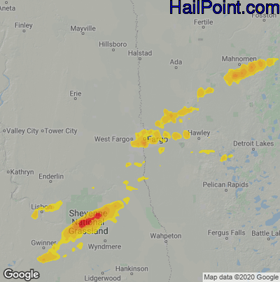 Hail Map for Fargo, ND Region on August 6, 2022