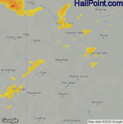 Hail Map for Marshall, SD Region on August 6, 2022