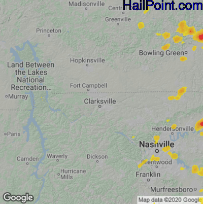 Hail Map for Clarksville, TN Region on August 6, 2022