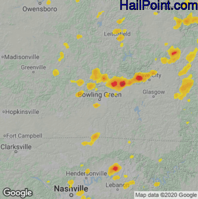 Hail Map for Bowling Green, KY Region on August 6, 2022