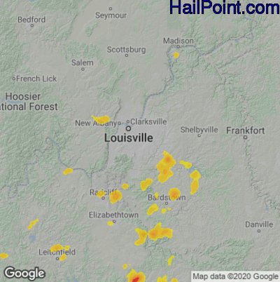 Hail Map for Louisville, KY Region on August 6, 2022