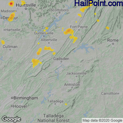 Hail Map for Gadsen, AL Region on August 6, 2022