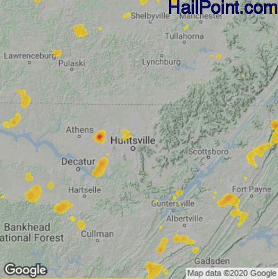 Hail Map for Huntsville, AL Region on August 6, 2022 