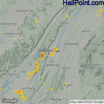 Hail Map for Chattanooga, TN Region on August 6, 2022 