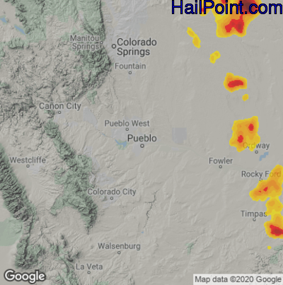 Hail Map for Pueblo, CO Region on August 6, 2022 