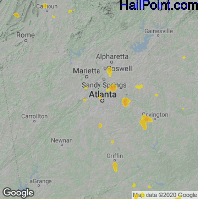 Hail Map for Atlanta, GA Region on August 6, 2022 