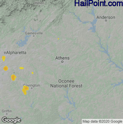 Hail Map for Athens, GA Region on August 7, 2022