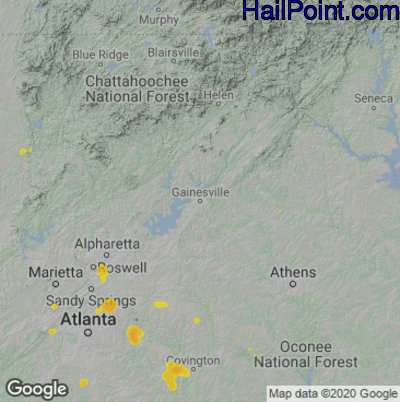 Hail Map for Gainsville, GA Region on August 7, 2022