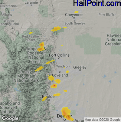 Hail Map for Fort Collins, CO Region on August 7, 2022