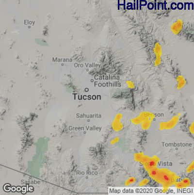 Hail Map for Tucson, AZ Region on August 7, 2022 