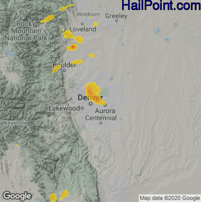 Hail Map for Denver, CO Region on August 7, 2022