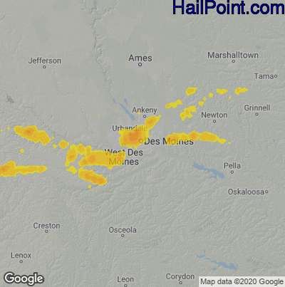 Hail Map for Des Moines, IA Region on August 7, 2022
