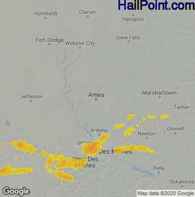 Hail Map for Ames, IA Region on August 7, 2022 
