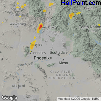 Hail Map for Phoenix, AZ Region on August 7, 2022