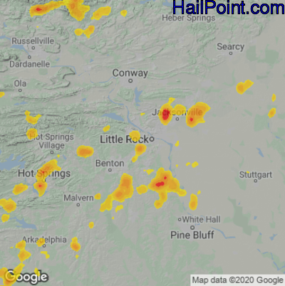 Hail Map for Little Rock, AR Region on August 8, 2022