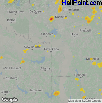 Hail Map for Texarkana, AR Region on August 8, 2022