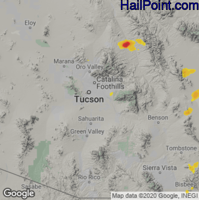 Hail Map for Tucson, AZ Region on August 9, 2022 