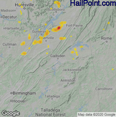 Hail Map for Gadsen, AL Region on August 9, 2022