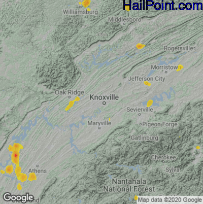 Hail Map for Knoxville, TN Region on August 9, 2022