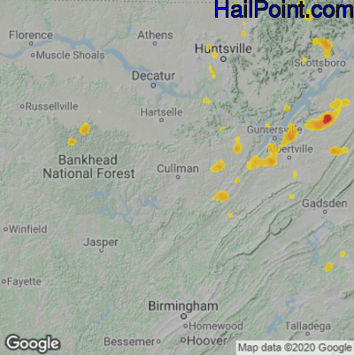 Hail Map for Cullman, AL Region on August 9, 2022
