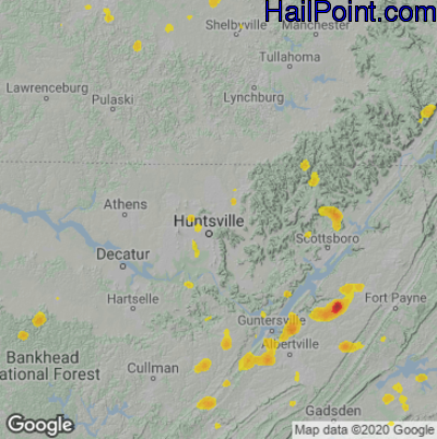 Hail Map for Huntsville, AL Region on August 9, 2022