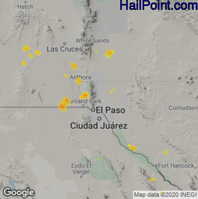 Hail Map for El Paso, TX Region on August 9, 2022