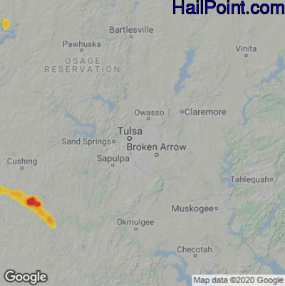 Hail Map for Tulsa, OK Region on August 9, 2022 