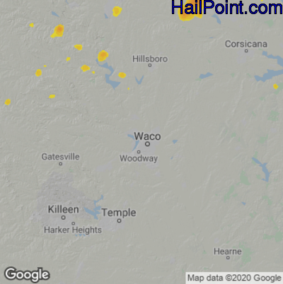 Hail Map for Waco, TX Region on August 10, 2022