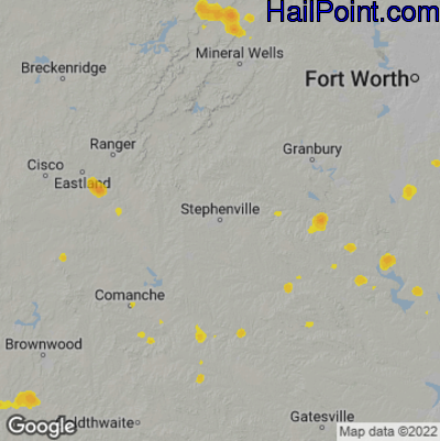 Hail Map for Stephenville, TX Region on August 10, 2022