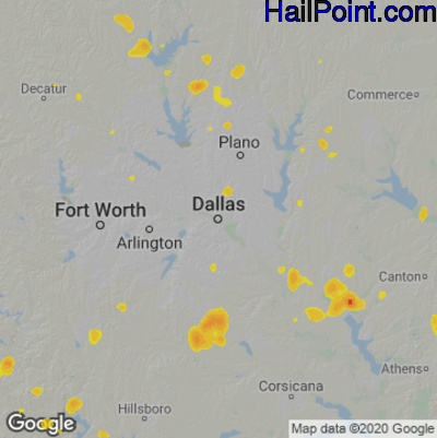 Hail Map for Dallas, TX Region on August 10, 2022