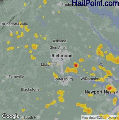 Hail Map for Richmond, VA Region on August 10, 2022