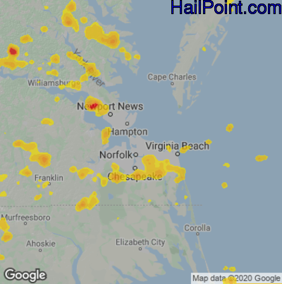 Hail Map for Norfolk, VA Region on August 10, 2022