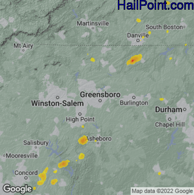 Hail Map for Greensboro, NC Region on August 10, 2022