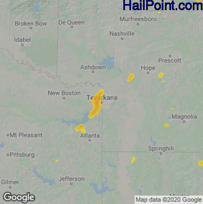 Hail Map for Texarkana, AR Region on August 10, 2022