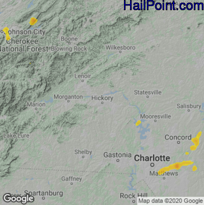 Hail Map for Hickory, NC Region on August 10, 2022 