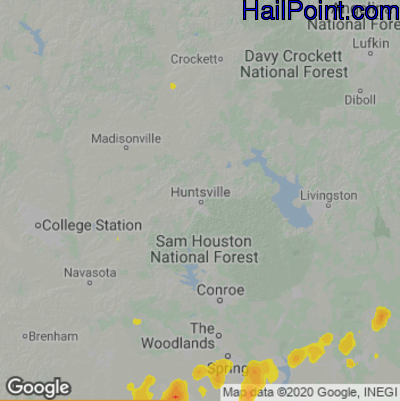 Hail Map for Huntsville, TX Region on August 10, 2022