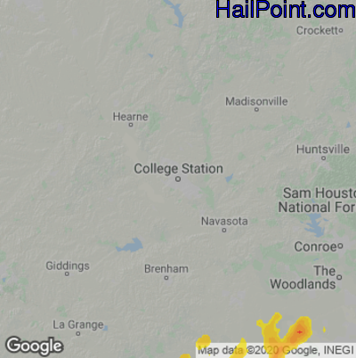Hail Map for College Station, TX Region on August 11, 2022