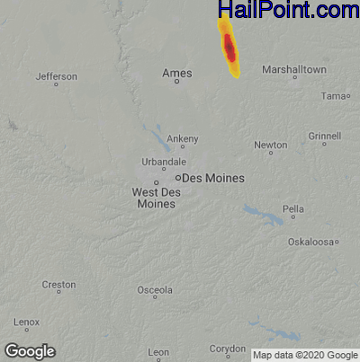 Hail Map for Des Moines, IA Region on August 11, 2022 
