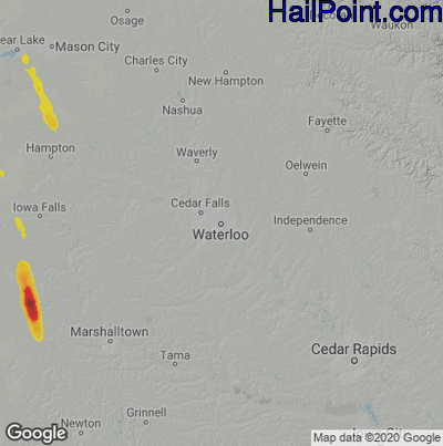 Hail Map for Waterloo, IA Region on August 11, 2022