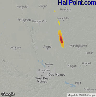 Hail Map for Ames, IA Region on August 11, 2022 