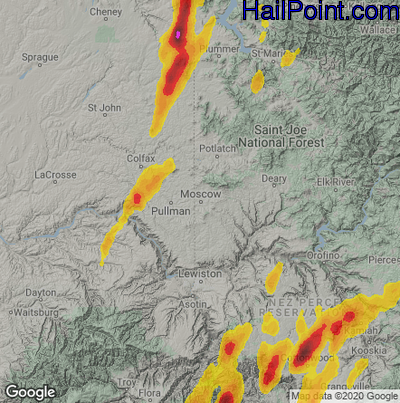 Hail Map for Moscow, ID Region on August 11, 2022
