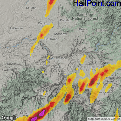 Hail Map for Lewiston, ID Region on August 11, 2022
