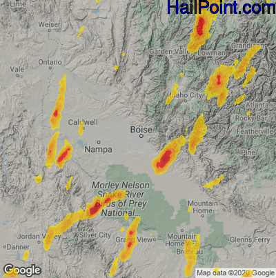 Hail Map for Boise, ID Region on August 11, 2022