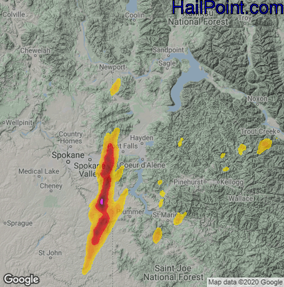Hail Map for Hayden, ID Region on August 11, 2022