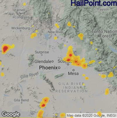 Hail Map for Phoenix, AZ Region on August 12, 2022